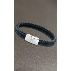 Lotus style heren armband, 2 strengen rond gevlochten blauw - 4003005